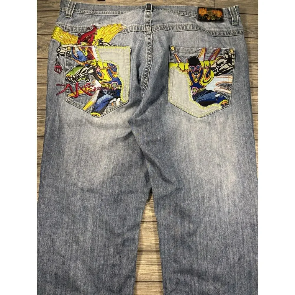 Miskeen Jeans Mens 44 Originals Streetwear Straight Embroidered Patchwork Y2K